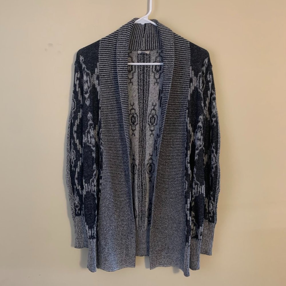 Women's Black and White Long Knit Cardigan Sweater